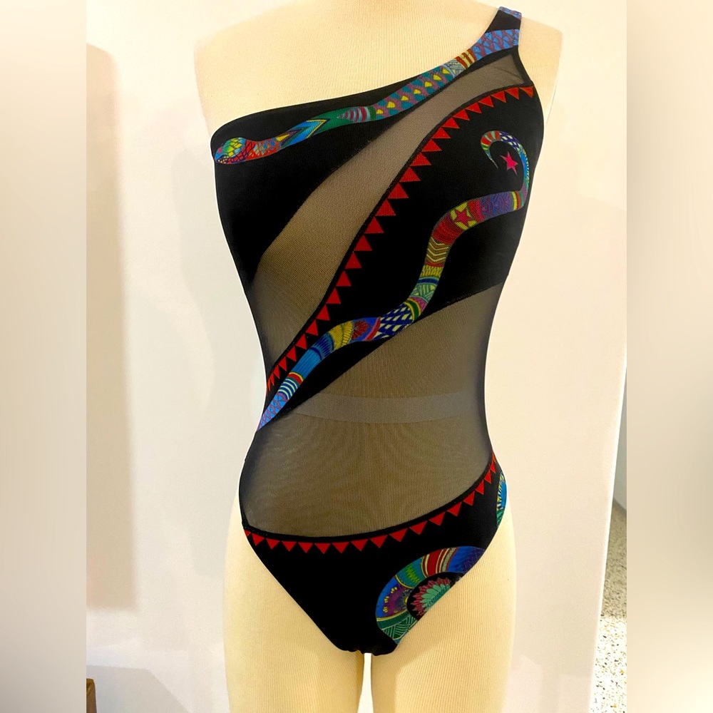 Pin-up Stars made in Italy one piece bathing suit snake sheer sz XS